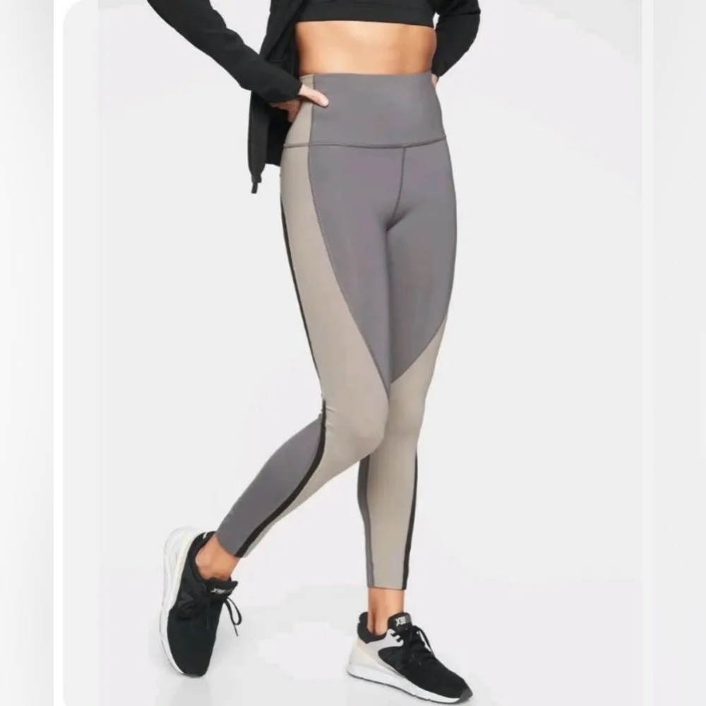 Athleta Spar Tight Running Color Block Gray Black… - image 1